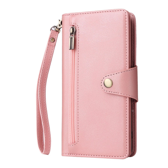 For Google Pixel 8 Pro Rivet Buckle 9 Cards Three Fold Leather Phone Case(Rose Gold)