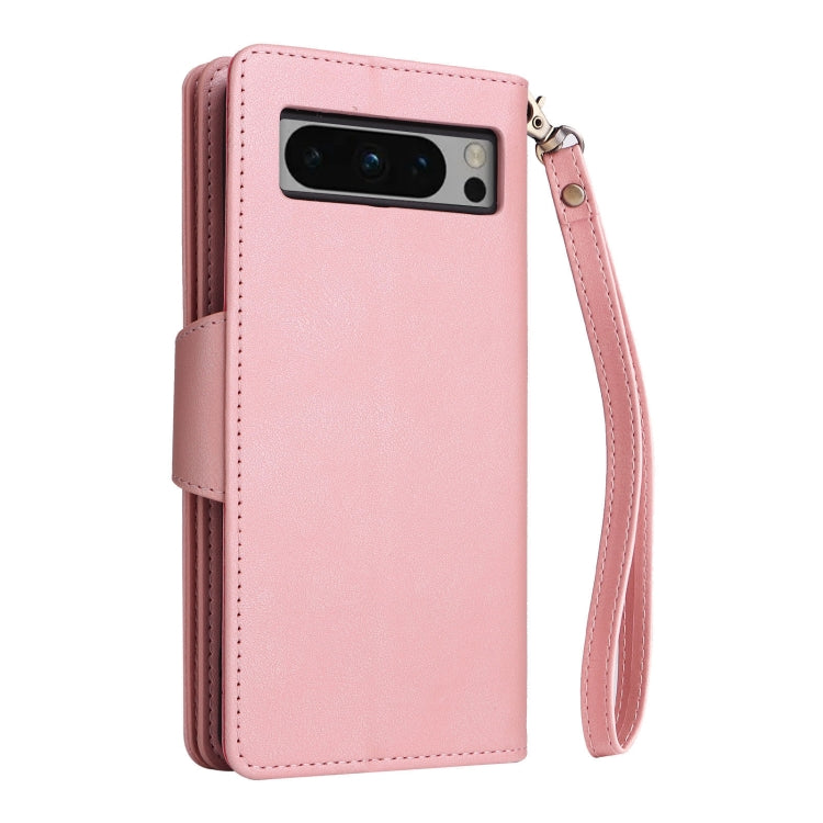 For Google Pixel 8 Pro Rivet Buckle 9 Cards Three Fold Leather Phone Case(Rose Gold) - Google Cases by PMC TechLife | Online Shopping South Africa | PMC TechLife | Buy Now Pay Later Mobicred