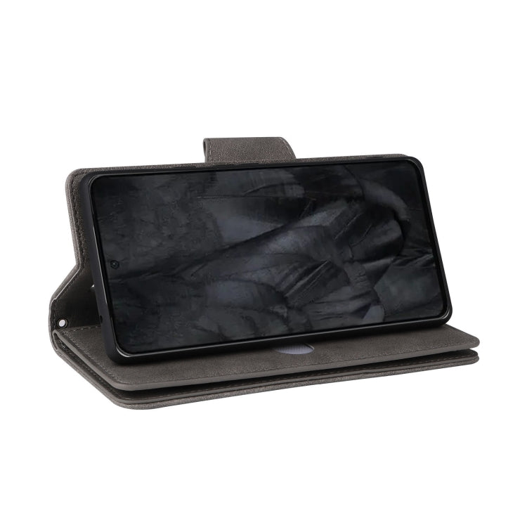 For Google Pixel 8 Pro Rivet Buckle 9 Cards Three Fold Leather Phone Case(Grey) - Google Cases by PMC TechLife | Online Shopping South Africa | PMC TechLife | Buy Now Pay Later Mobicred