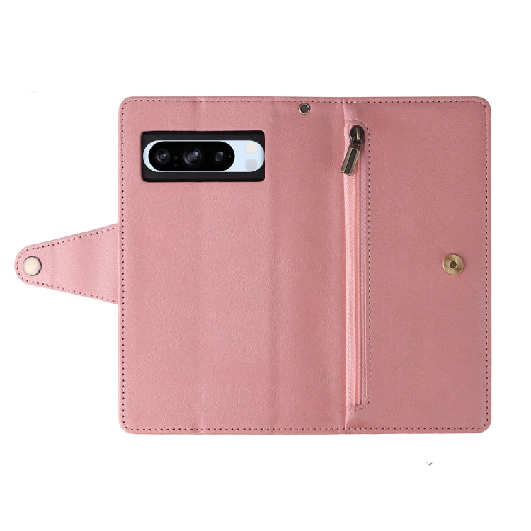 For Google Pixel 8a Rivet Buckle 9 Cards Three Fold Leather Phone Case(Rose Gold) - Google Cases by PMC TechLife | Online Shopping South Africa | PMC TechLife | Buy Now Pay Later Mobicred