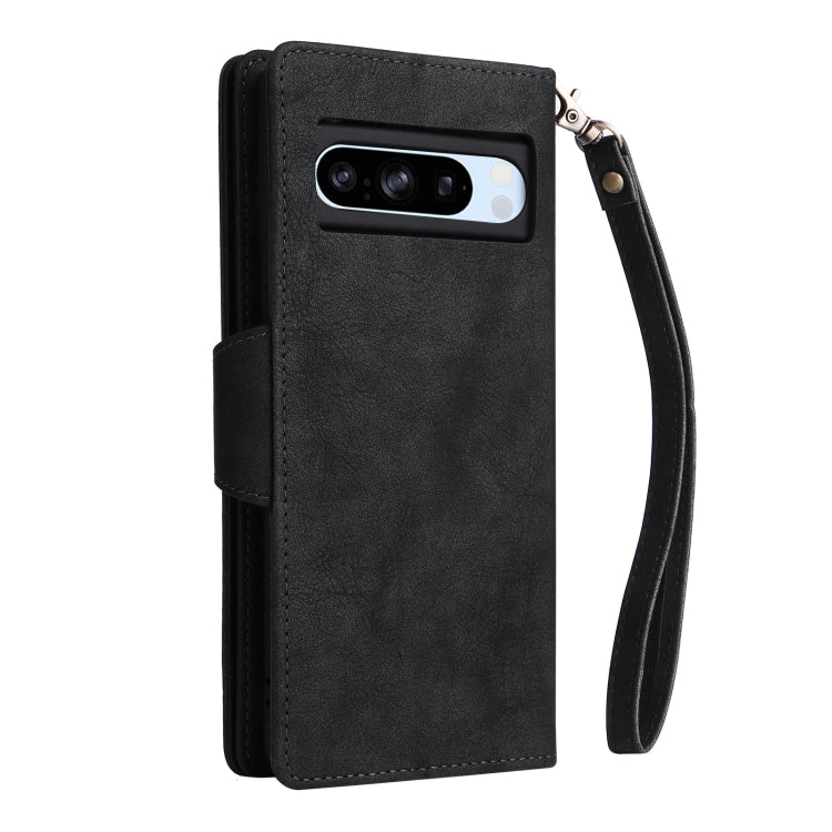 For Google Pixel 8a Rivet Buckle 9 Cards Three Fold Leather Phone Case(Black) - Google Cases by PMC TechLife | Online Shopping South Africa | PMC TechLife | Buy Now Pay Later Mobicred