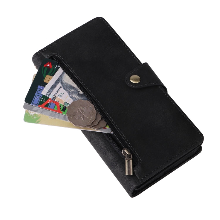 For Google Pixel 8a Rivet Buckle 9 Cards Three Fold Leather Phone Case(Black) - Google Cases by PMC TechLife | Online Shopping South Africa | PMC TechLife | Buy Now Pay Later Mobicred