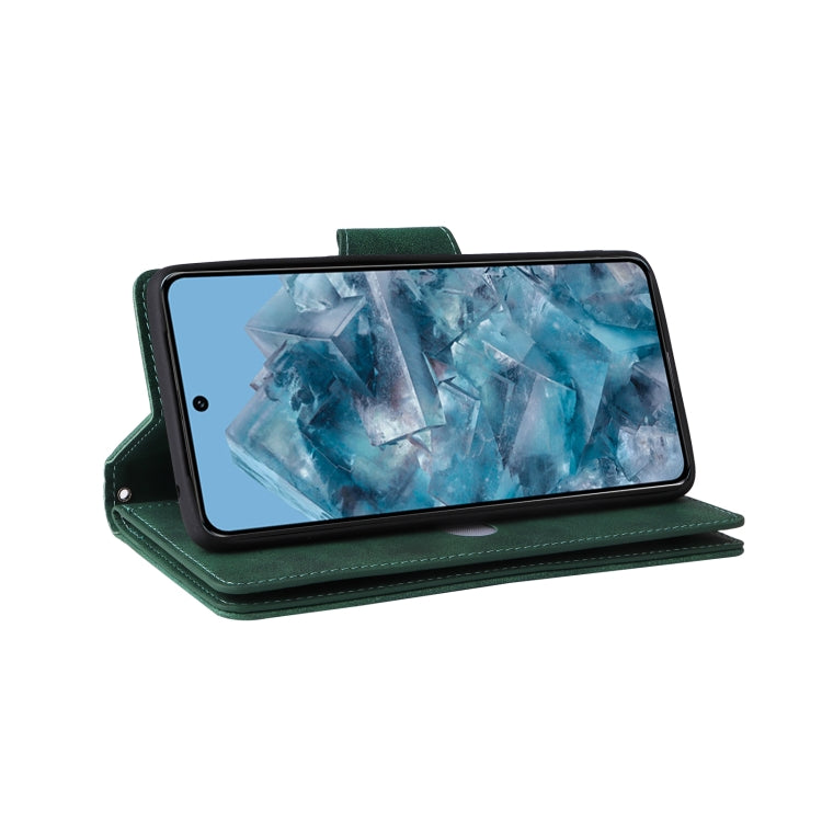For Google Pixel 8a Rivet Buckle 9 Cards Three Fold Leather Phone Case(Green) - Google Cases by PMC TechLife | Online Shopping South Africa | PMC TechLife | Buy Now Pay Later Mobicred