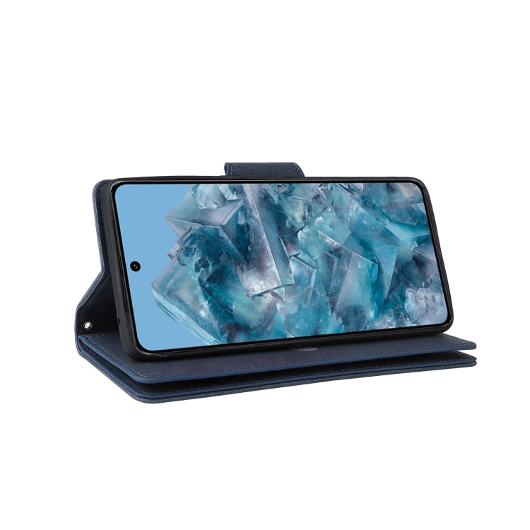 For Google Pixel 8a Rivet Buckle 9 Cards Three Fold Leather Phone Case(Blue) - Google Cases by PMC TechLife | Online Shopping South Africa | PMC TechLife | Buy Now Pay Later Mobicred