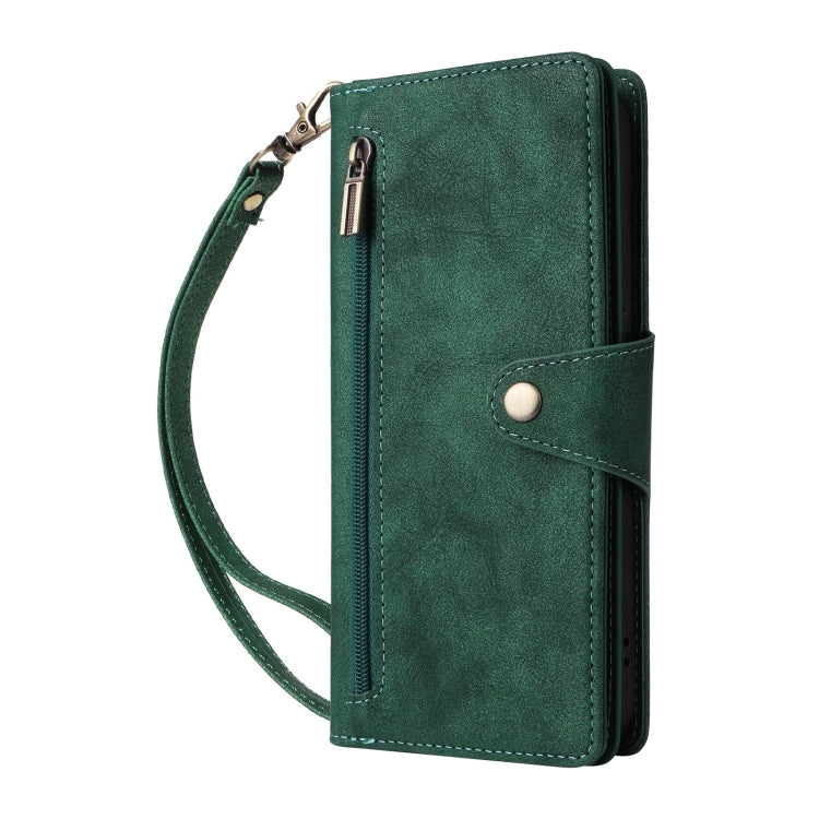 For Google Pixel 9 Pro Rivet Buckle 9 Cards Three Fold Leather Phone Case(Green) - Google Cases by PMC TechLife | Online Shopping South Africa | PMC TechLife | Buy Now Pay Later Mobicred