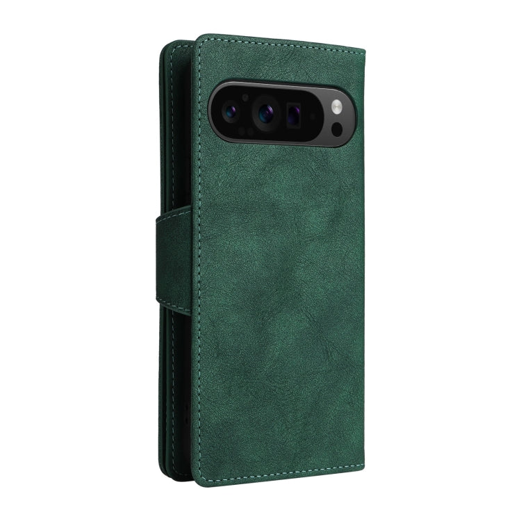 For Google Pixel 9 Pro Rivet Buckle 9 Cards Three Fold Leather Phone Case(Green) - Google Cases by PMC TechLife | Online Shopping South Africa | PMC TechLife | Buy Now Pay Later Mobicred