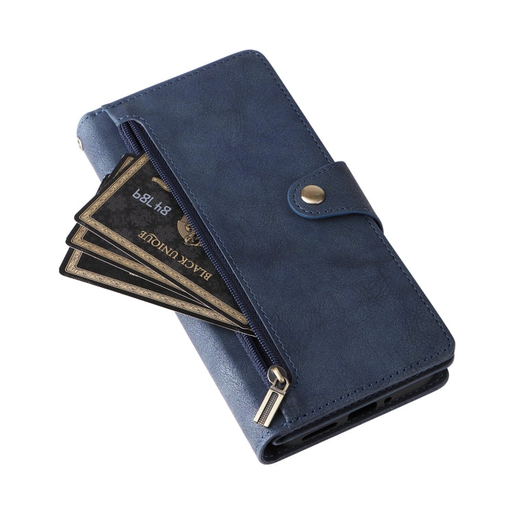 For Google Pixel 9 Pro Rivet Buckle 9 Cards Three Fold Leather Phone Case(Blue) - Google Cases by PMC TechLife | Online Shopping South Africa | PMC TechLife | Buy Now Pay Later Mobicred