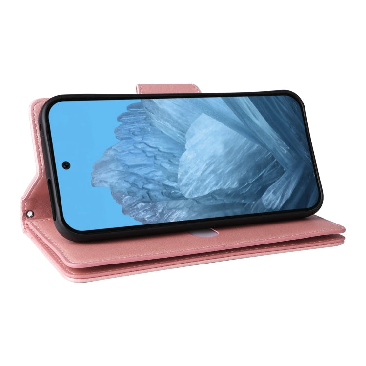 For Google Pixel 9 Rivet Buckle 9 Cards Three Fold Leather Phone Case(Rose Gold) - Google Cases by PMC TechLife | Online Shopping South Africa | PMC TechLife | Buy Now Pay Later Mobicred