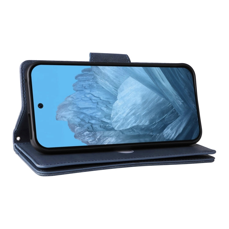 For Google Pixel 9 Rivet Buckle 9 Cards Three Fold Leather Phone Case(Blue) - Google Cases by PMC TechLife | Online Shopping South Africa | PMC TechLife | Buy Now Pay Later Mobicred