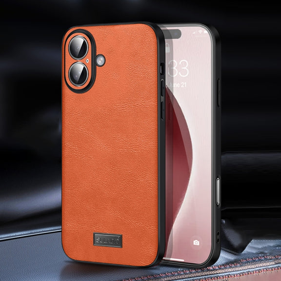 For iPhone 16 SULADA Shockproof TPU Hybrid Handmade Leather Phone Case(Orange)