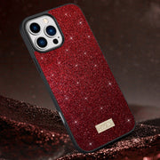 For iPhone 16 Pro SULADA Glittery PC Hybrid TPU Handmade Leather Phone Case(Red)