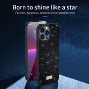 For iPhone 16 SULADA Glittery PC Hybrid TPU Handmade Leather Phone Case(Gold)