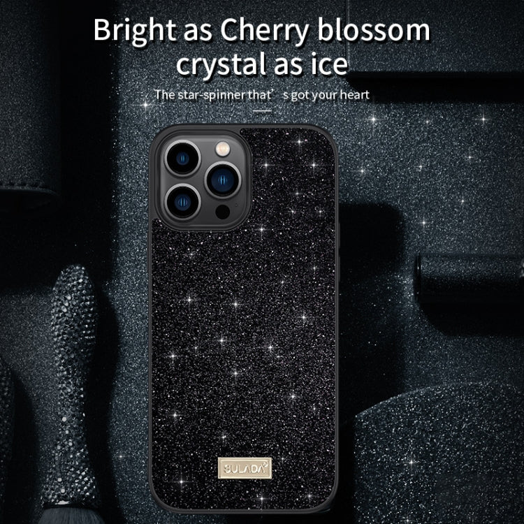 For iPhone 15 Plus SULADA Glittery PC Hybrid TPU Handmade Leather Phone Case(Red)