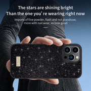 For iPhone 16 SULADA Glittery PC Hybrid TPU Handmade Leather Phone Case(Gold)