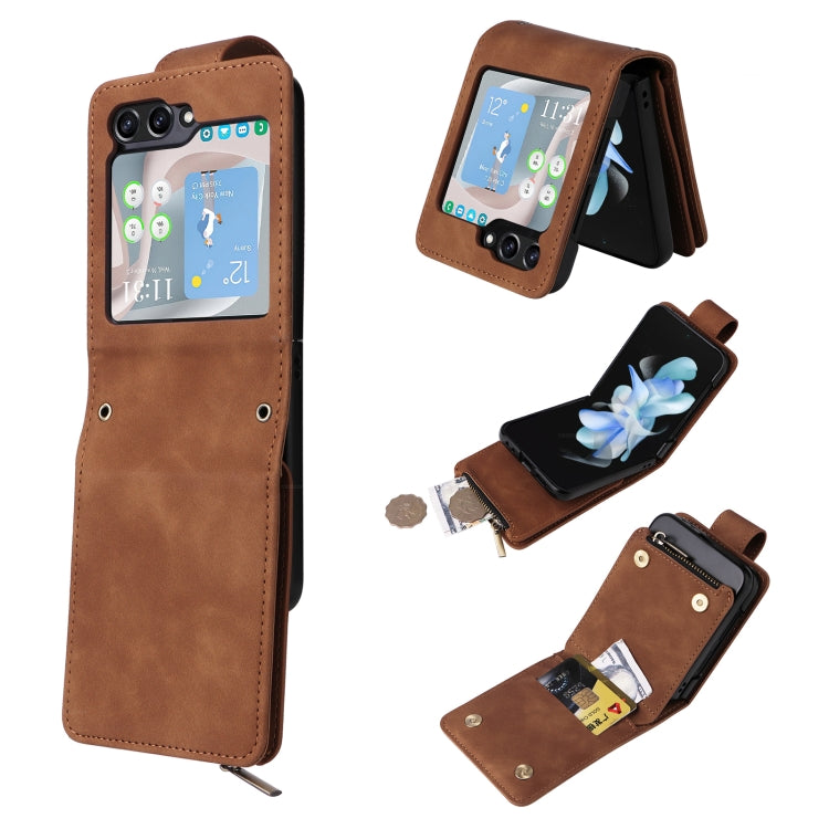 For Samsung Galaxy Z Flip5 5G Crossbody Multi-card Slot Wallet Zipper Leather Phone Case(Brown) - free shipping - PMC TechLife - Order now!