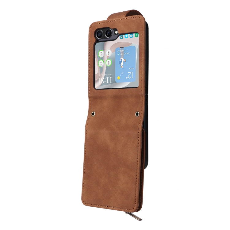 For Samsung Galaxy Z Flip5 5G Crossbody Multi-card Slot Wallet Zipper Leather Phone Case(Brown) - free shipping - PMC TechLife - Order now!
