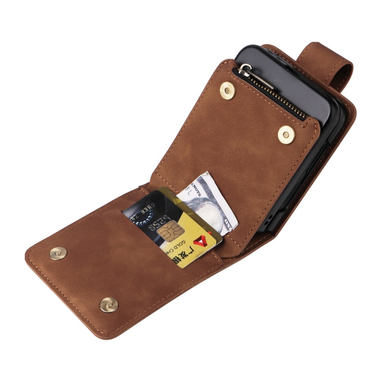 For Samsung Galaxy Z Flip5 5G Crossbody Multi-card Slot Wallet Zipper Leather Phone Case(Brown) - free shipping - PMC TechLife - Order now!
