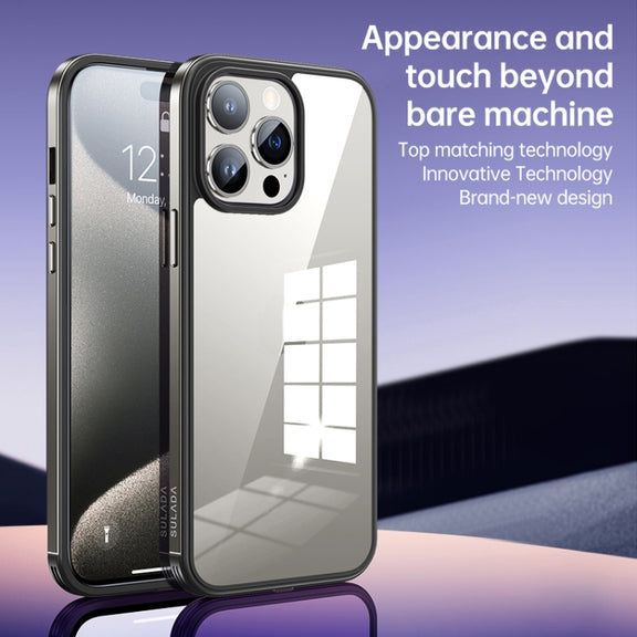 For iPhone 15 SULADA Metal Frame + Nano Glass + TPU Phone Case(Gold)
