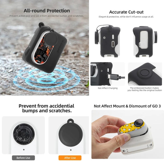 For Insta360 GO 3 Sunnylife Silicone Case Stickers Skin Wrap Lens Cover with Neck Strap(Black)