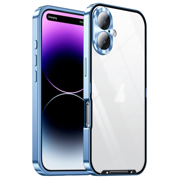 For iPhone 16 Frosted Metal Phone Case(Blue)