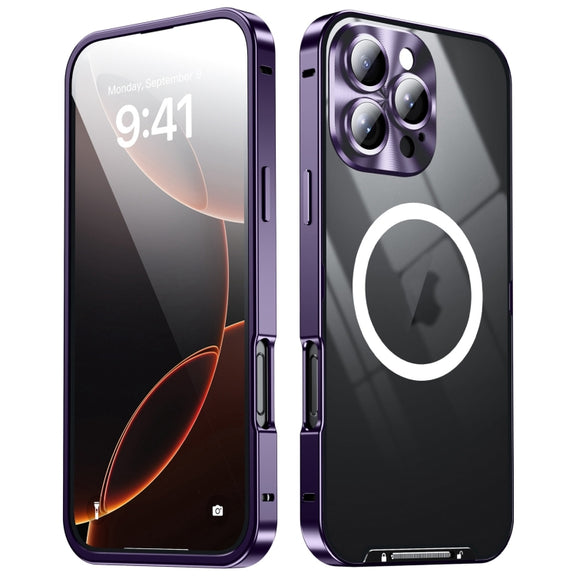 For iPhone 16 Pro Frosted MagSafe Magnetic Metal Phone Case(Purple)