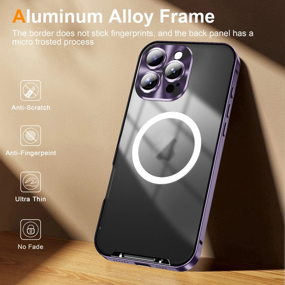 For iPhone 16 Pro Frosted MagSafe Magnetic Metal Phone Case(Purple)