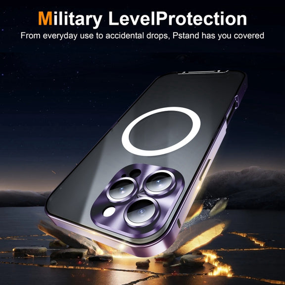 For iPhone 16 Pro Frosted MagSafe Magnetic Metal Phone Case(Purple)