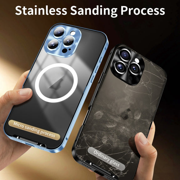 For iPhone 16 Pro Max Frosted MagSafe Magnetic Metal Phone Case(Blue)