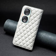 For Honor 90 5G Diamond Lattice Wallet Flip Leather Phone Case(White)