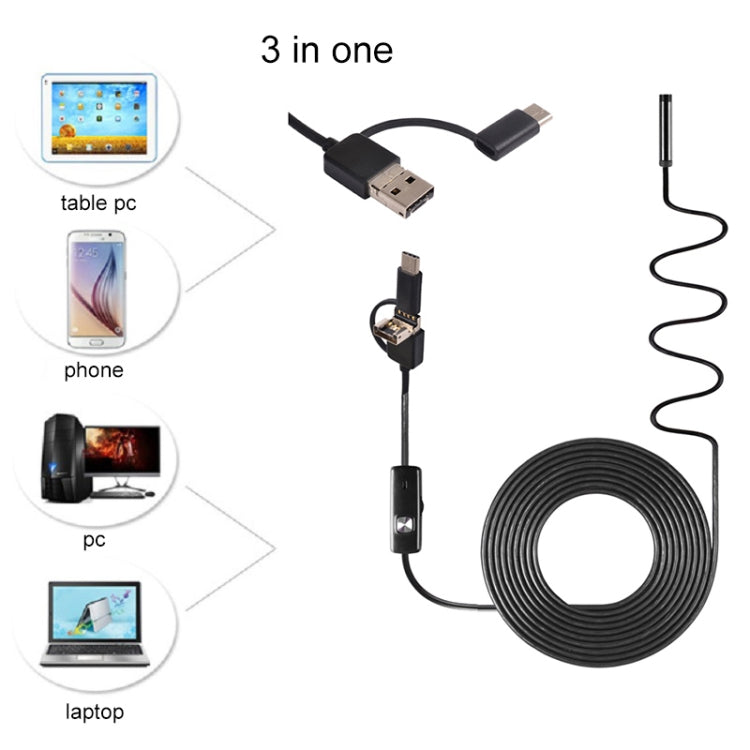 AN100 3 in 1 IP67 Water-resistant USB-C / Type-C + Micro USB + USB HD Endoscope Snake Tube Inspection Camera for Parts of OTG Function Android Mobile Phone, with 6 LEDs, Lens Diameter:5.5mm(Length: 10m)