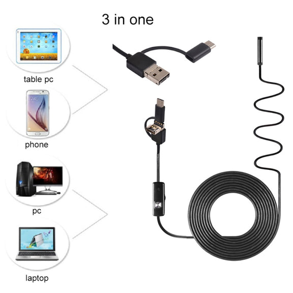 AN100 3 in 1 IP67 Water-resistant USB-C / Type-C + Micro USB + USB HD Endoscope Snake Tube Inspection Camera for Parts of OTG Function Android Mobile Phone, with 6 LEDs, Lens Diameter:7mm(Length: 5m)