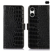 For Sony Xperia 10 VI Crocodile Top Layer Cowhide Leather Phone Case(Black)