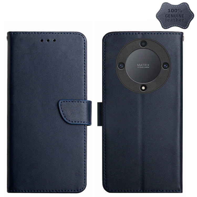 For Honor X9b HT02 Genuine Leather Fingerprint-proof Flip Phone Case(Blue) - Honor Cases by PMC TechLife | Online Shopping South Africa | PMC TechLife | Buy Now Pay Later Mobicred