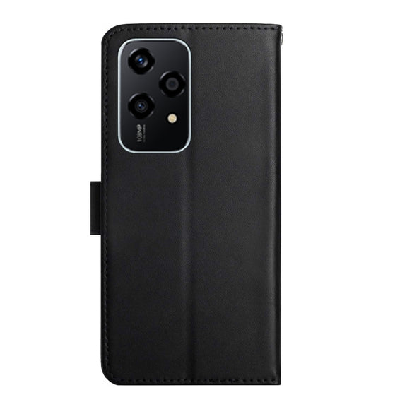 For Honor 200 Lite Global HT02 Genuine Leather Fingerprint-proof Flip Phone Case(Black)