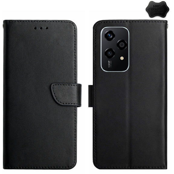 For Honor 200 Lite Global HT02 Genuine Leather Fingerprint-proof Flip Phone Case(Black)