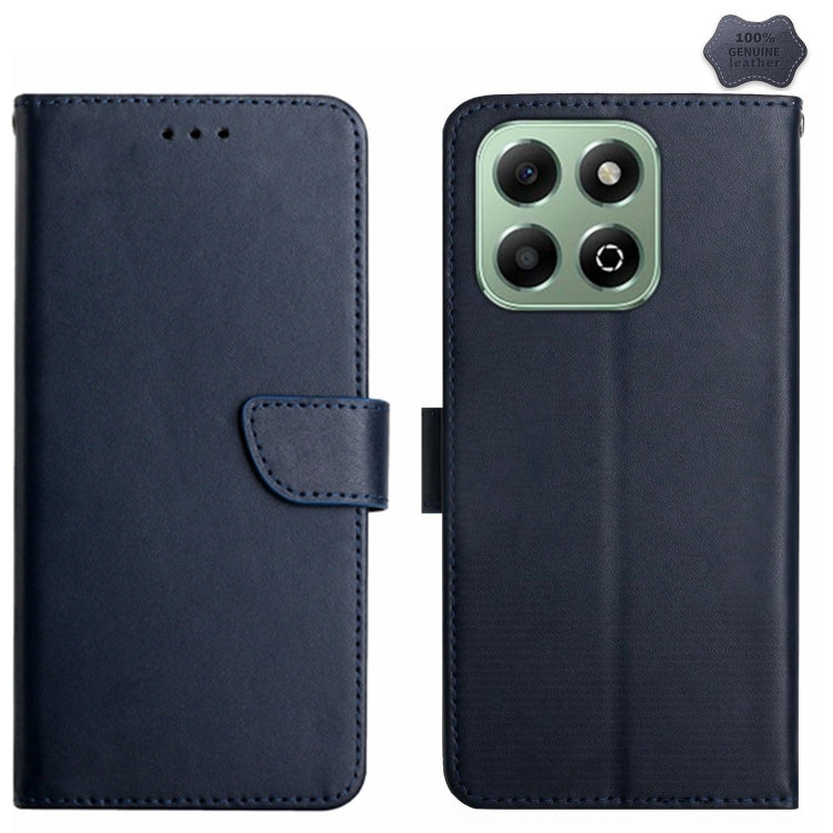 For Honor X6b HT02 Genuine Leather Fingerprint-proof Flip Phone Case(Blue) - Honor Cases by PMC TechLife | Online Shopping South Africa | PMC TechLife | Buy Now Pay Later Mobicred