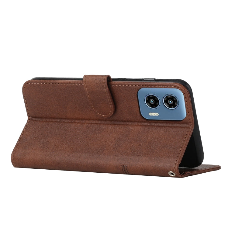 For Motorola Moto G Play 5G 2024/G 5G 2024 Stitching Calf Texture Buckle Leather Phone Case(Brown)