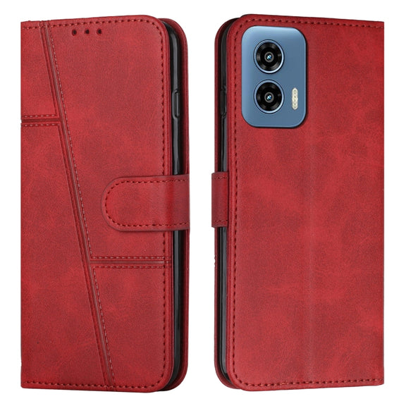 For Motorola Moto G Play 5G 2024/G 5G 2024 Stitching Calf Texture Buckle Leather Phone Case(Red)