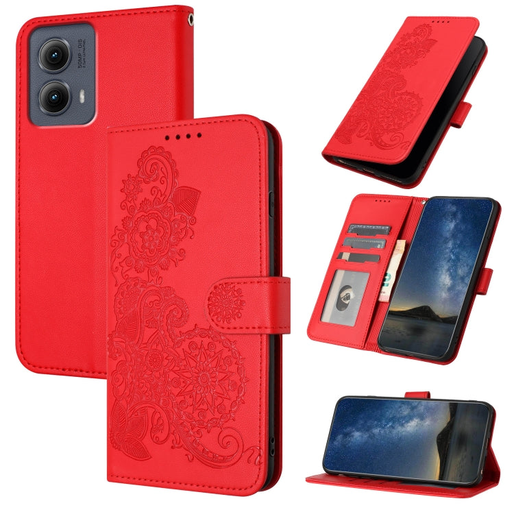 For Motorola Edge 5G 2024 Datura Flower Embossed Flip Leather Phone Case(Red) - Motorola Cases by PMC Jewellery | Online Shopping South Africa | PMC Jewellery | Buy Now Pay Later Mobicred