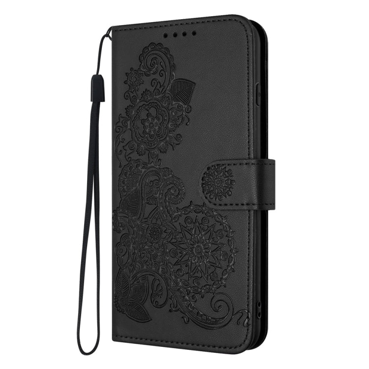 For Motorola Moto G Power 5G 2024 Datura Flower Embossed Flip Leather Phone Case(Black)