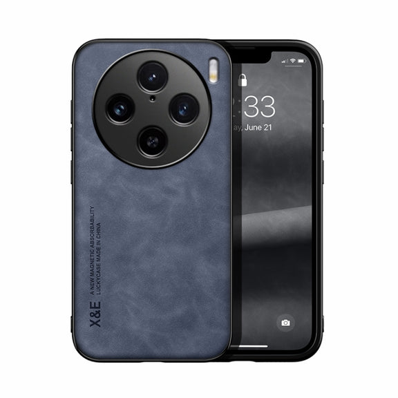 For vivo X100 Pro Skin Feel Magnetic Leather Back Phone Case(Blue)
