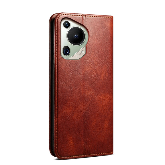 For Huawei Pura 70 Ultra Oil Wax Crazy Horse Texture Leather Phone Case(Brown)