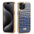 For iPhone 15 Pro Max Fierre Shann Crocodile Texture Electroplating PU Phone Case(Blue) - iPhone 15 Pro Max Cases by FIERRE SHANN | Online Shopping South Africa | PMC TechLife | Buy Now Pay Later Mobicred