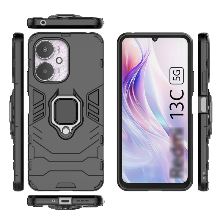 For Xiaomi Redmi 13C 4G / 5G  Shockproof PC + TPU Holder Phone Case(Black) - 13C Cases by PMC TechLife | Online Shopping South Africa | PMC TechLife | Buy Now Pay Later Mobicred