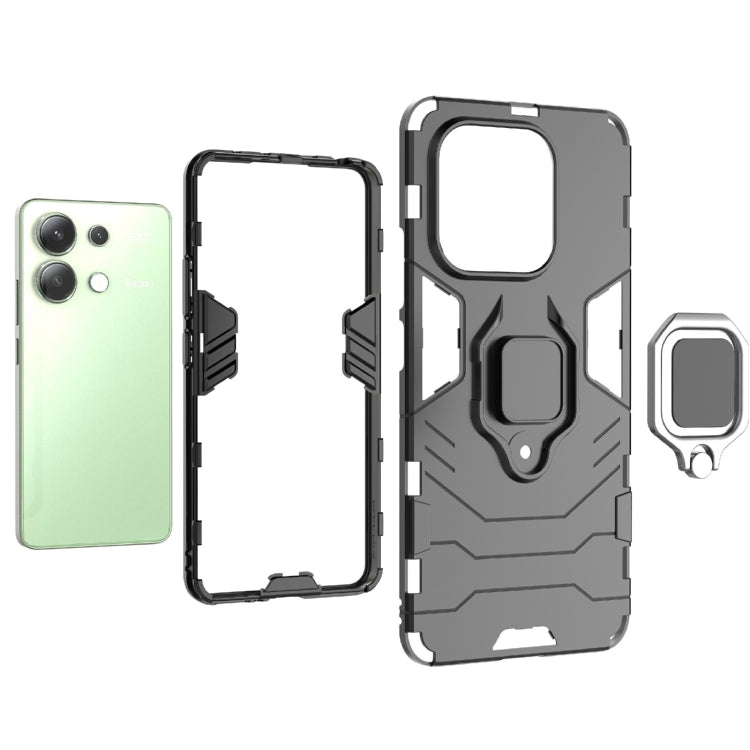 For Xiaomi Redmi Note 13 4G Shockproof PC + TPU Holder Phone Case(Black) - Note 13 Cases by PMC TechLife | Online Shopping South Africa | PMC TechLife | Buy Now Pay Later Mobicred