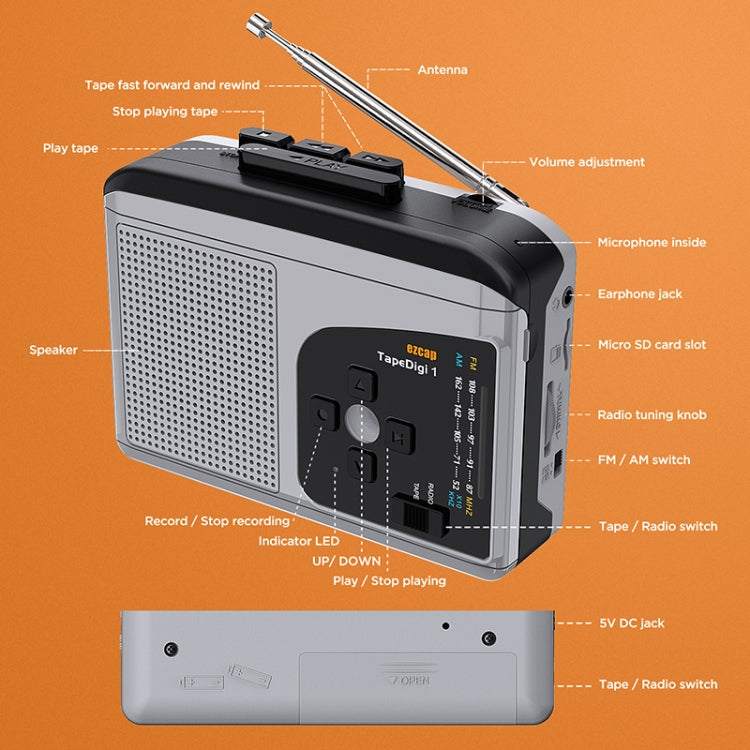 Ezcap 234 Cassette Tape to MP3 Converter AM / FM Radio TF Card Audio Capture Card