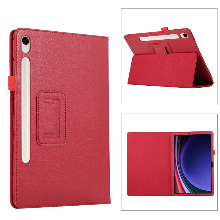 For Samsung Galaxy Tab S9 Litchi Texture Leather Tablet Case with Holder(Red) - free shipping - PMC Jewellery - Order now!
