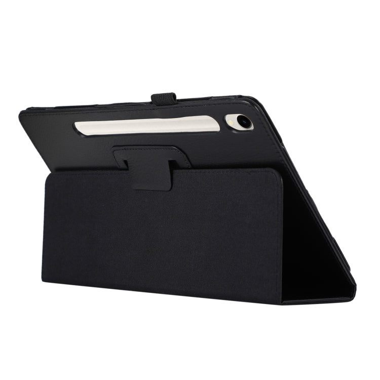 For Samsung Galaxy Tab S9 Ultra Litchi Texture Leather Tablet Case with Holder(Black)