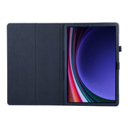 For Samsung Galaxy Tab S9 Ultra Litchi Texture Leather Tablet Case with Holder(Dark Blue)