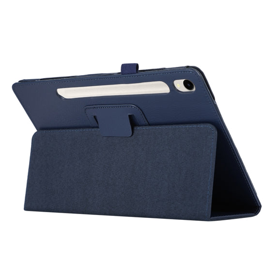 For Samsung Galaxy Tab S9 Ultra Litchi Texture Leather Tablet Case with Holder(Dark Blue)